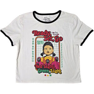 Hot Topic Squid Game Ringer Tee XL Red Light Green Light Doll Netflix Graphic